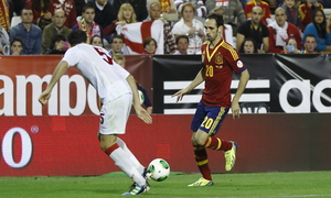 Juanfran Torres vistiendo la camiseta de la Selección en el España-Georgia, en Albacete