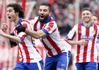 Temporada 14-15. Jornada 22. Atlético de Madrid-Real Madrid. Tiago celebra su gol junto a Arda.