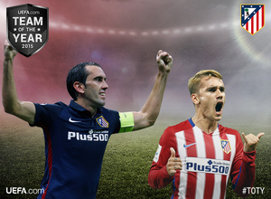 Griezmann and Godín, nominated for the 2015 Team of the Year