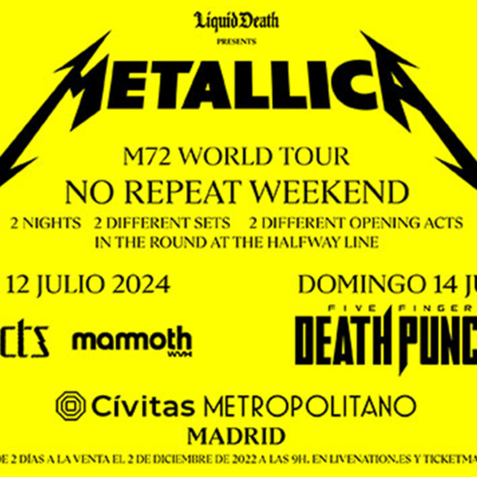 Club Atlético de Madrid · Web oficial - Metallica will offer two concerts  at the Cívitas Metropolitano