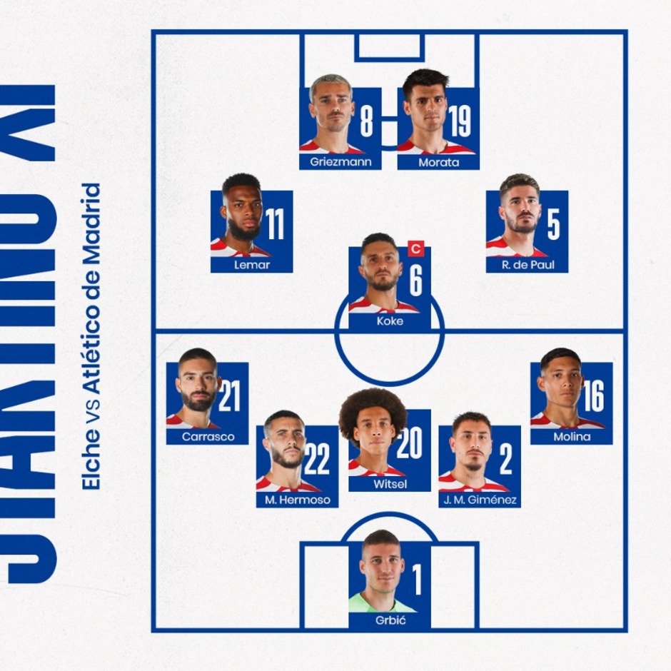 Here's our starting XI vs Elche - Club Atlético de Madrid · Web oficial