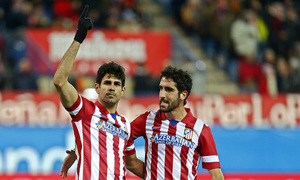temporada 13/14. Partido Atlético de Madrid- Levante. Celebración Diego Costa y Raúl García