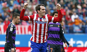 temporada 13/14. Partido Atlético-Valladolid. Godín celebrando
