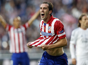 Final Champions League 2014. Real Madrid - Atlético de Madrid. Godín celebra el gol.