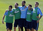 temporada 14/15 . Entrenamiento en la Ciudad deportiva de Majadahonda. Jugadores celebrando durante el entrenamiento