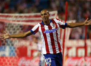 Temporada 14-15. Jornada 2 de Liga. Atlético de Madrid-Eibar. Miranda celebrando el 1-0.