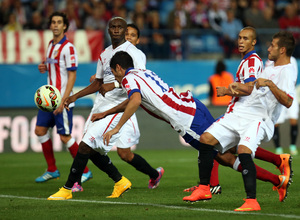 Temporada 14-15. Jornada 6. Atlético de Madrid-Sevilla. Jiménez remata en plancha en el 4-0.