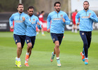 Temporada 14/15. Entrenamiento 13/10. Gabi, Mario, Gámez y Raúl García realizan carrera continua. Foto: Ángel Gutiérrez