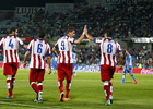 Temporada 14/15. Getafe - Atlético de Madrid. Varios jugadores regresan a su campo tras la celebración del gol.