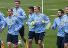 temporada 14/15. Entrenamiento en la ciudad deportiva de Majadahonda. Jugadores corriendo durante el entrenamiento