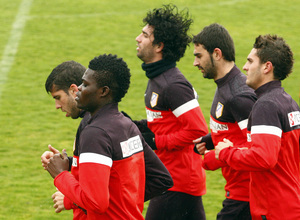 Temporada 12/13. Entrenamiento. Jugadores corriendo durante el entrenamiento en la ciudad deportiva de Majadahonda