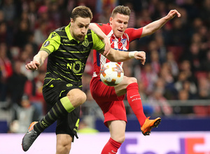 temporada 17/18. Partido Wanda Metropolitano. Atlético Sporting Portugal. Uefa Europa League. Gameiro durante el partido