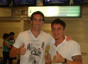 Godín y Cristian Rodríguez antes de partir hacia Montevideo para el partido contra el Nacional