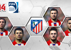 Arda, Juanfran, Gabi, Koke, Diego Costa, Villa, Mario Suárez y Godín en el FIFA 14