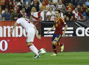 Juanfran Torres vistiendo la camiseta de la Selección en el España-Georgia, en Albacete