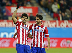 temporada 13/14. Partido Atlético de Madrid- Levante. Celebración Diego Costa y Raúl García
