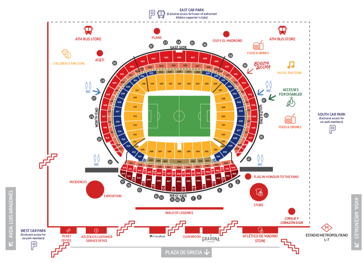 Temporada 2017/18. Mapa Wanda Metropolitano inglés. 8 de Marzo 2018